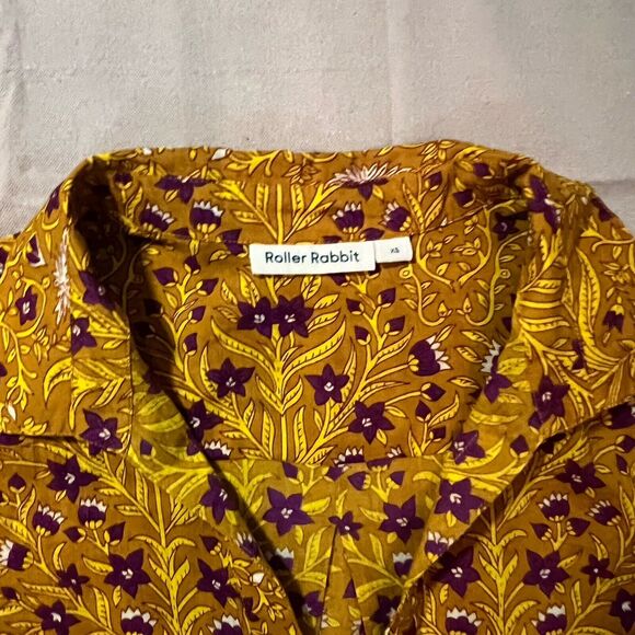 Roller Rabbit‎ Rhône Guy Shirt Floral Yellow Purple Long Sleeve Button Down XS - Picture 7 of 9